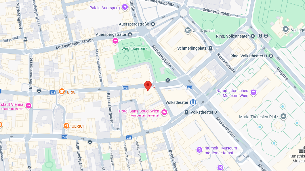 Lageplan der Kanzlei in der Neustiftgasse 3, nahe Volkstheater und MuseumsQuartier